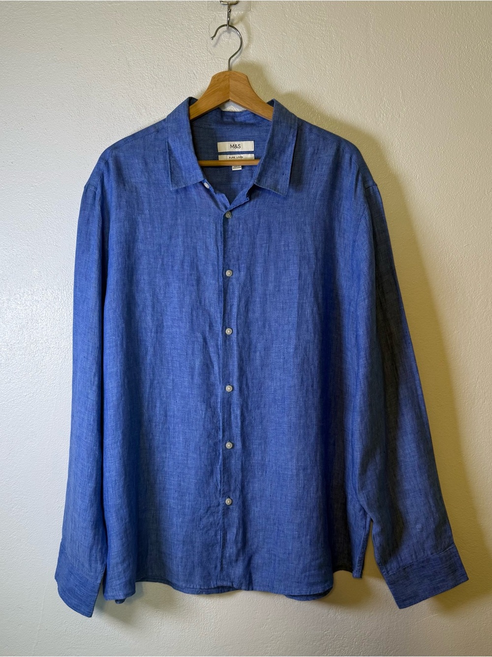 Marks & Spencer Men's Regular Fit Pure Linen Button Down Shirt Lightweight XL